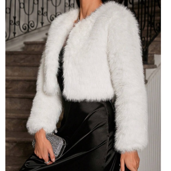 Luxe Camel Vegan Fur Fully Lined Open Front Jacket Coat - Picture 3 of 10